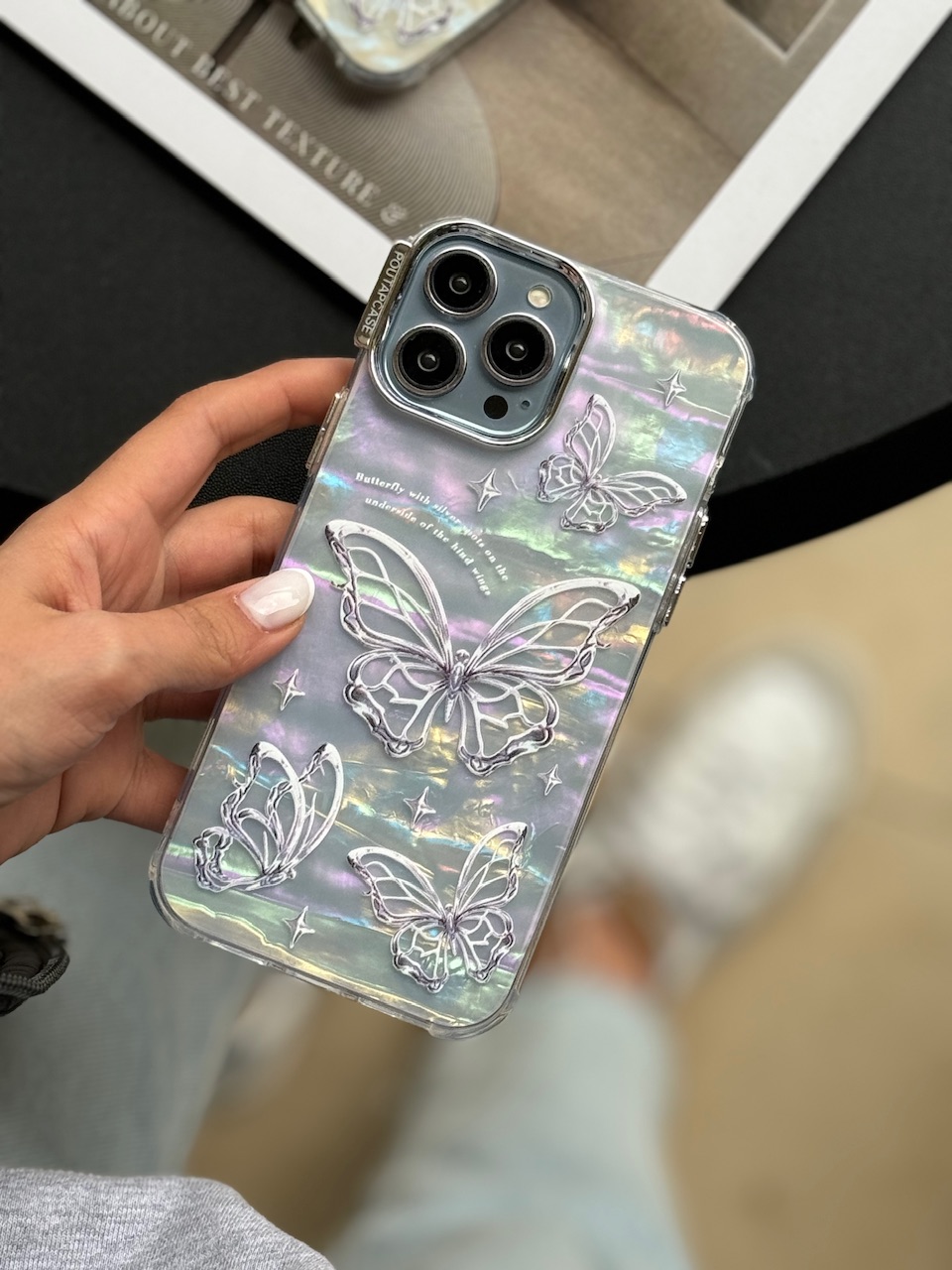 کاور گوشی آیفون PoutapCase Butterfly یخی هولوگرامی