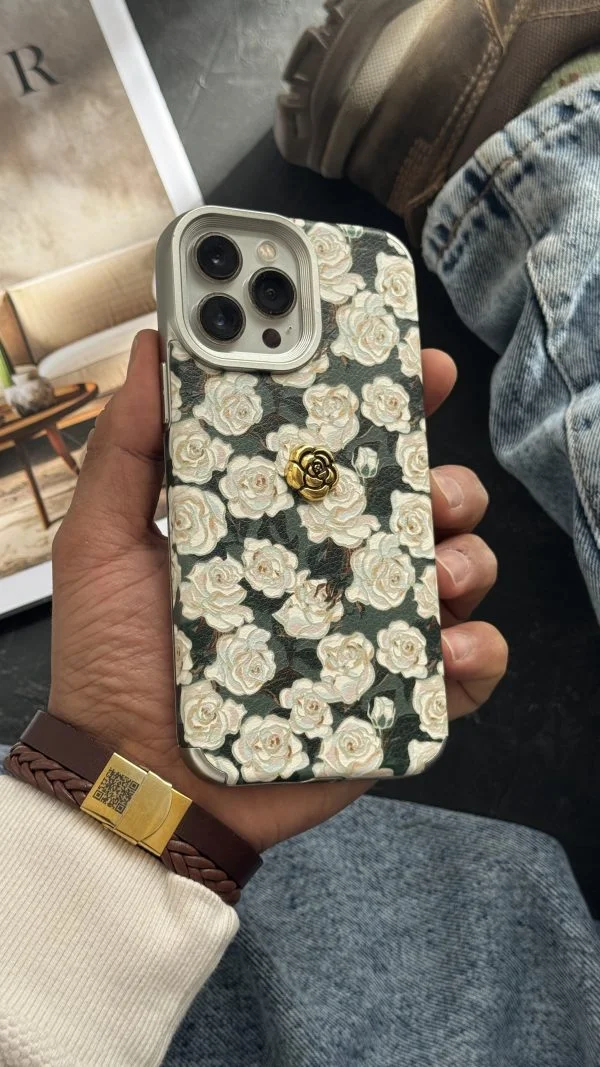قاب گوشی آیفون گل رز مخمل سبز