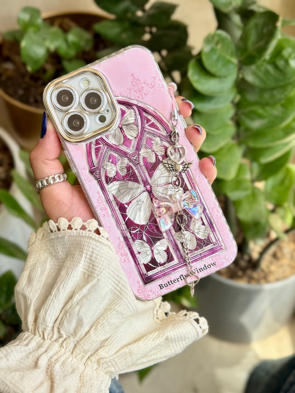کاور گوشی آیفون Butterfly Window با آویز