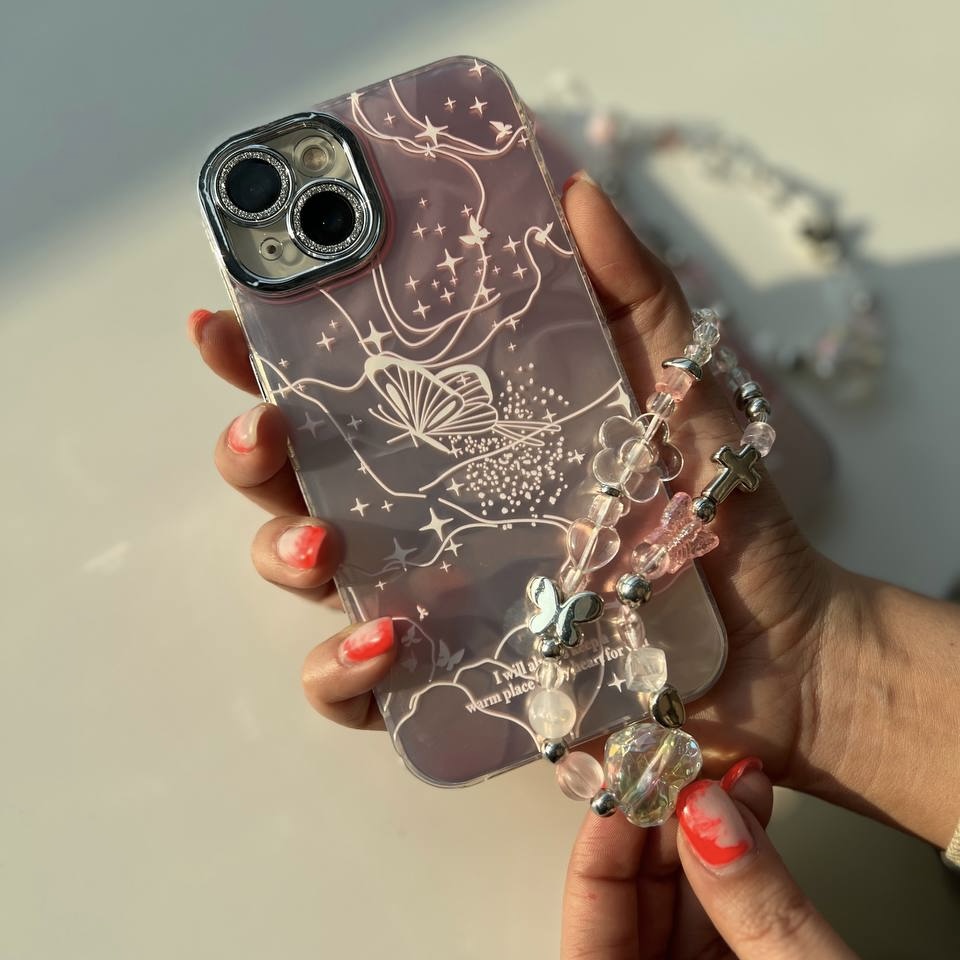 قاب گوشی آیفون dream day صورتی همراه با بند ست