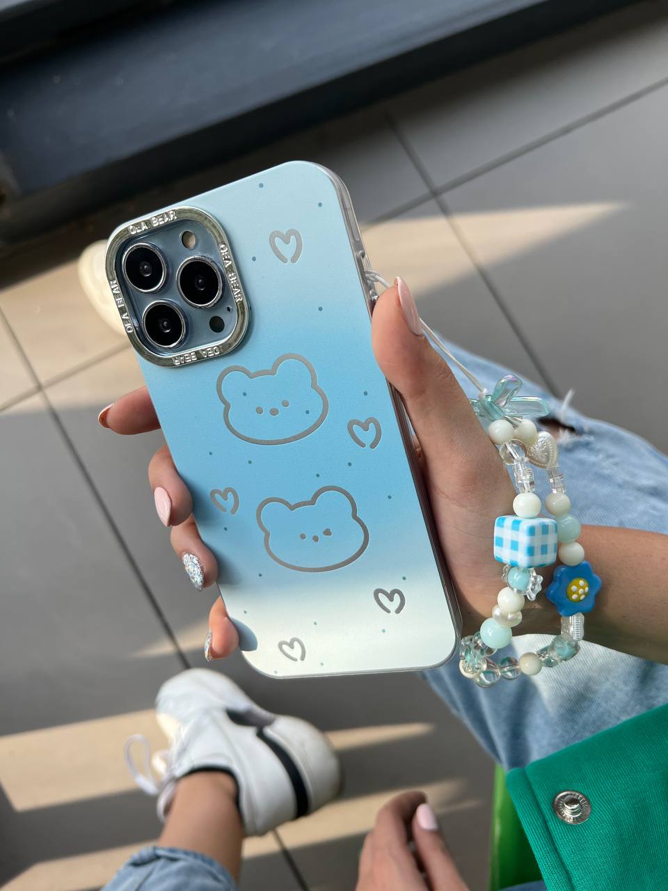 قاب گوشی آیفون Blue Bear خرس آبی هلوگرامی+ بند آویز گوشی