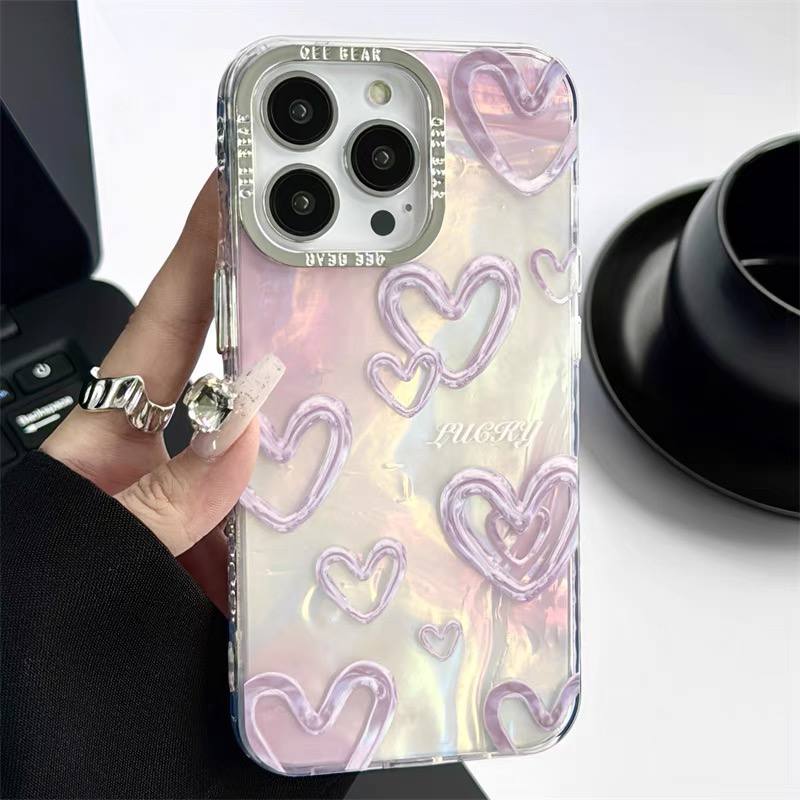 کاور گوشی آیفون Pink Love قلب صورتی صدفی