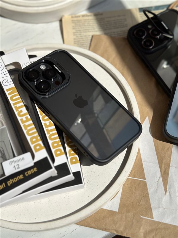 قاب گوشی Black Eason Case همراه با محافظ لنز رینگی آیفون