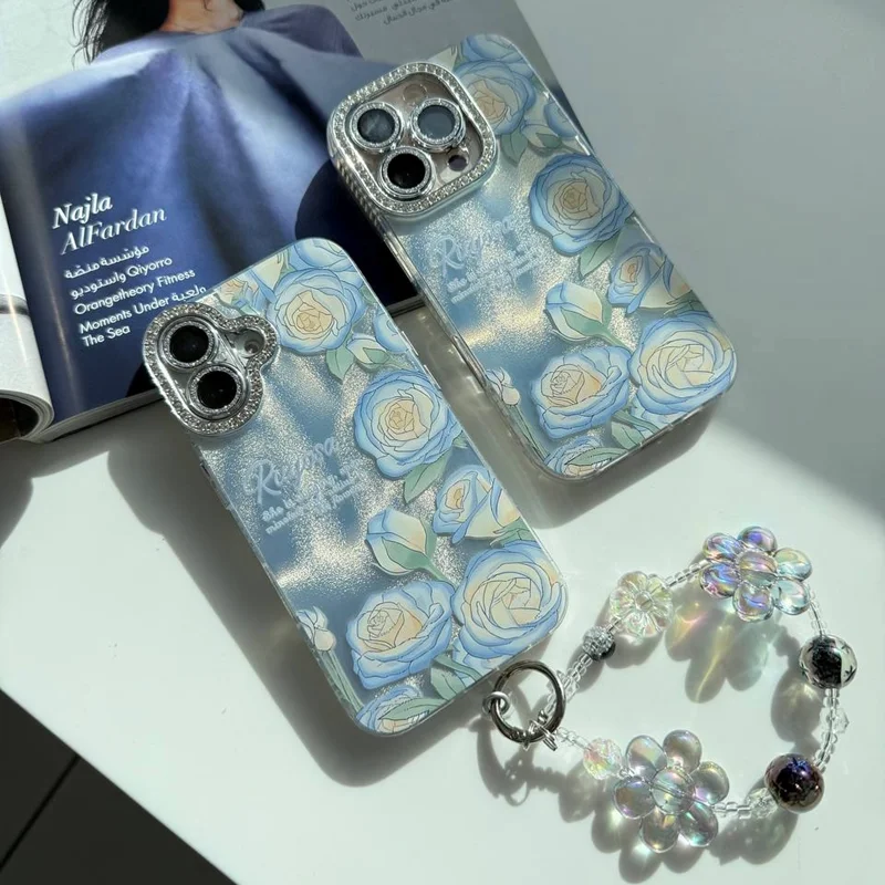 قاب گوشی آیفون blue rose همراه با بند