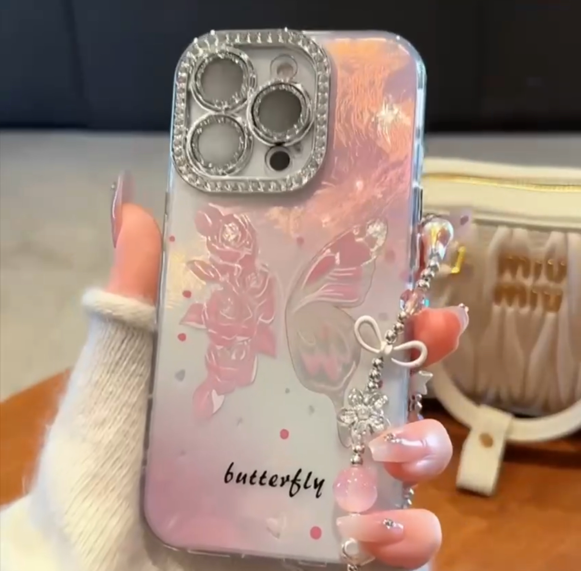 قاب گوشی آیفون flower butterfly همراه با آویز