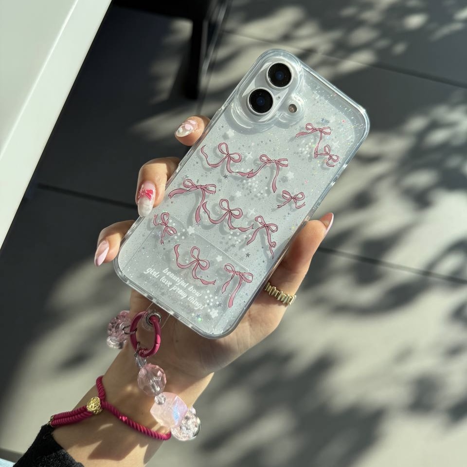 کاور گوشی آیفون pink ribbon shine همراه بابند پاستیلی